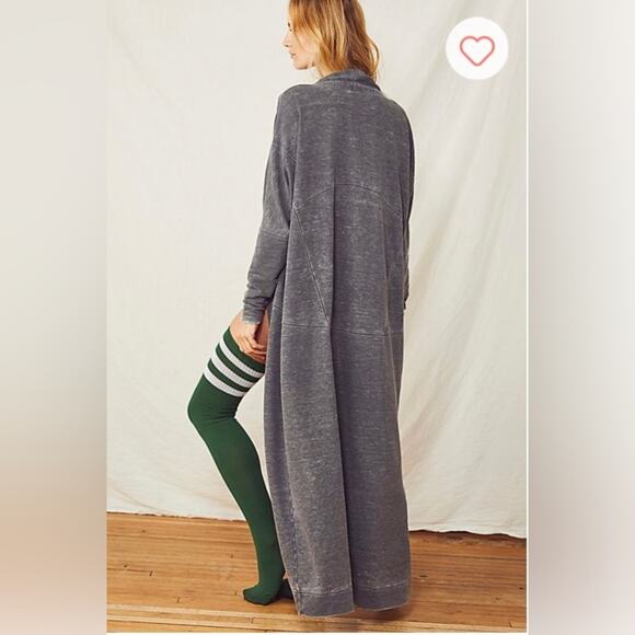 FREE PEOPLE Maxi Long Sleeve Sweatshirt Cardigan Size XS in Dark Grey Heather - Picture 2 of 9